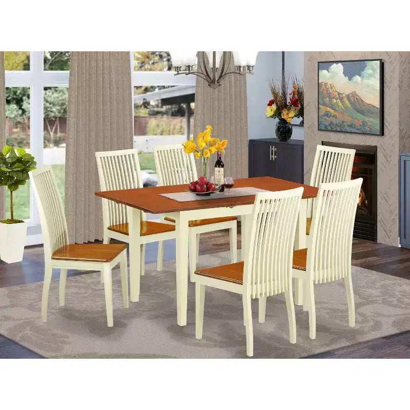 Set da pranzo 7 pezzi - Tavolo e sedie da cucina - Mobili moderni per sala da pranzo - Finitura bianco lino
