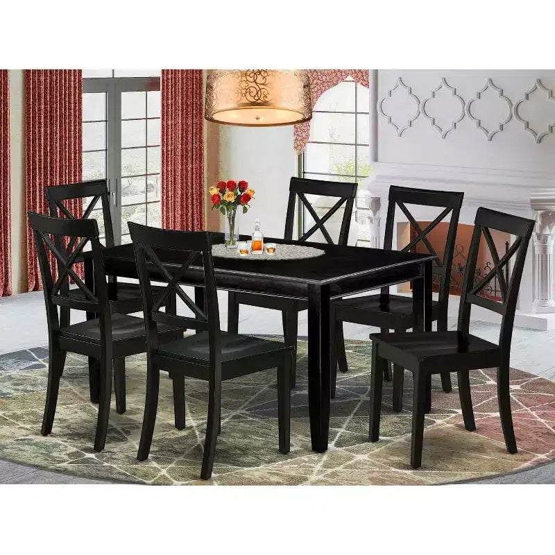 Set da pranzo mediterraneo 7 pezzi - Tavolo e 6 sedie - 36x60 pollici - Finitura nera - HomeStock