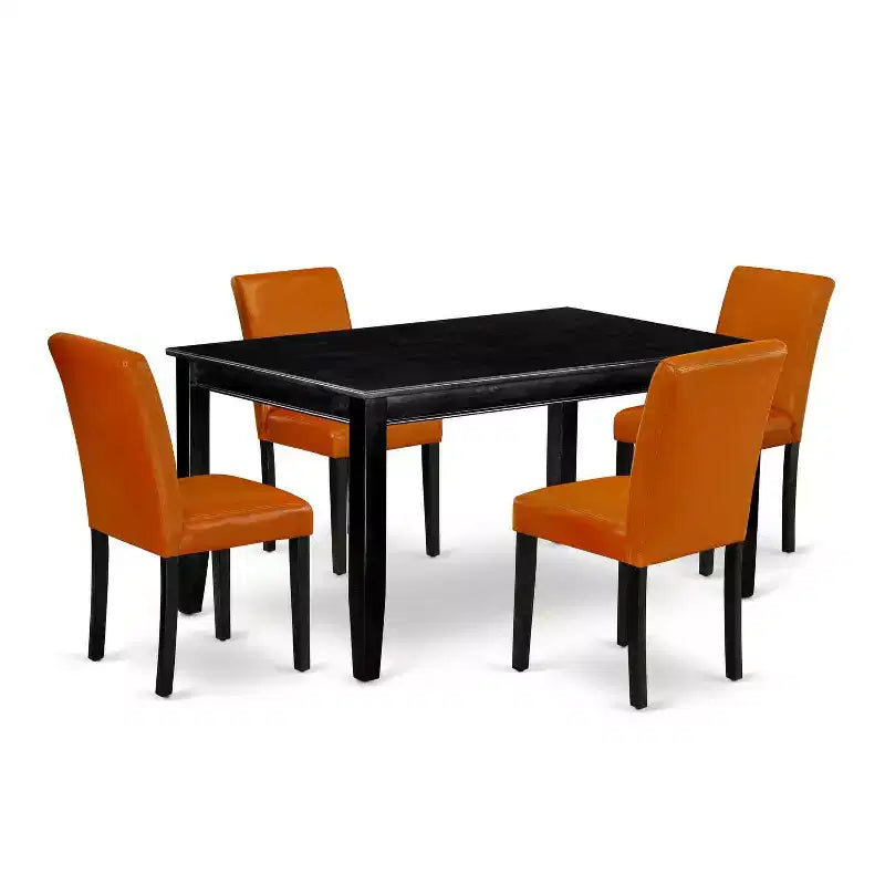 HomeStock 5-Piece Rectangle Black Finish Solid Wood Top Dining Table with 4 Parson Chair