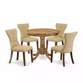 HomeStock 5-Piece Round Natural Oak Finish Solid Wood Top Dining table with 4 Chairs