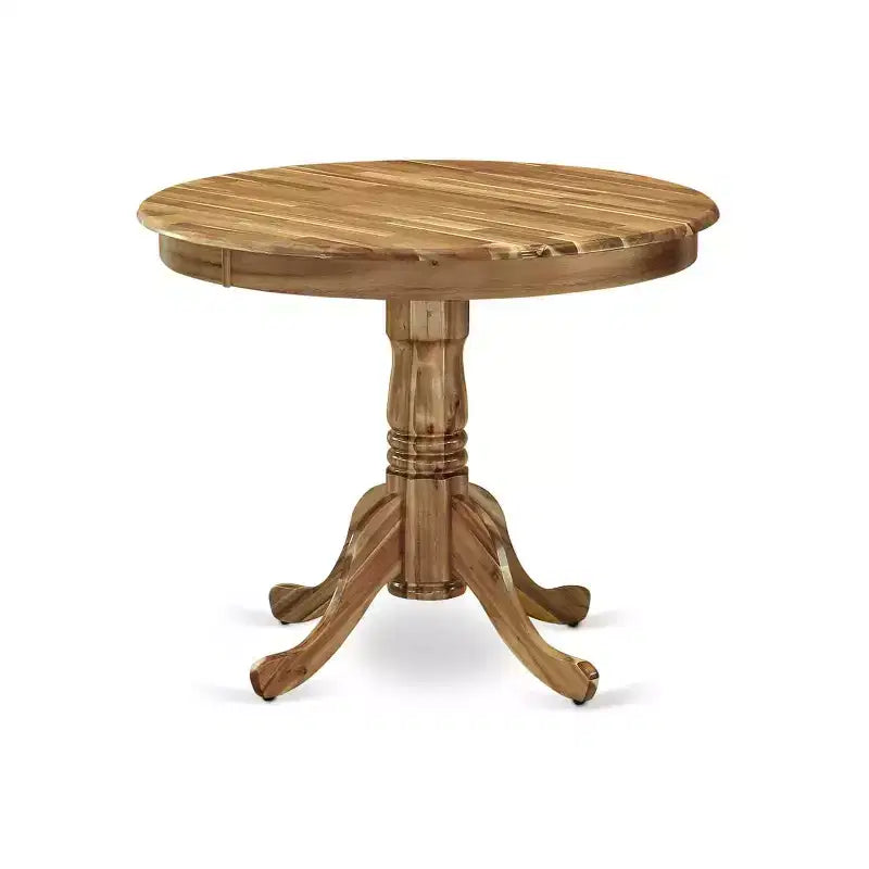 Tavolo da pranzo HomeStock con piano rotondo in legno massello e 4 sedie, finitura rovere naturale, 5 pezzi