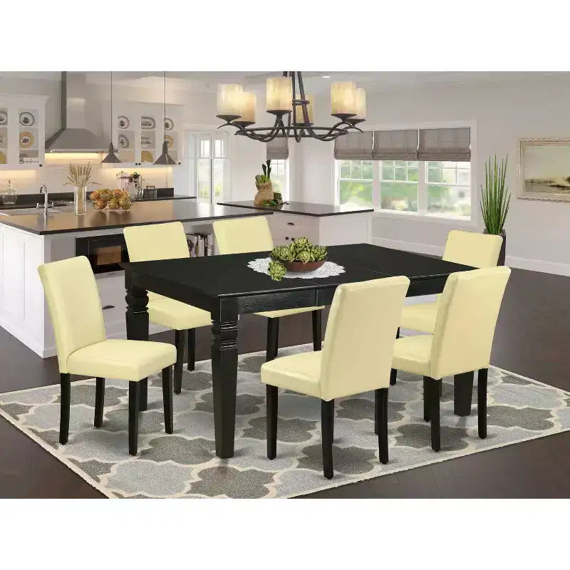 Set da pranzo da 7 pezzi Tavolo da cucina rettangolare con 6 sedie - Allunga da 42/60 e gambe nere