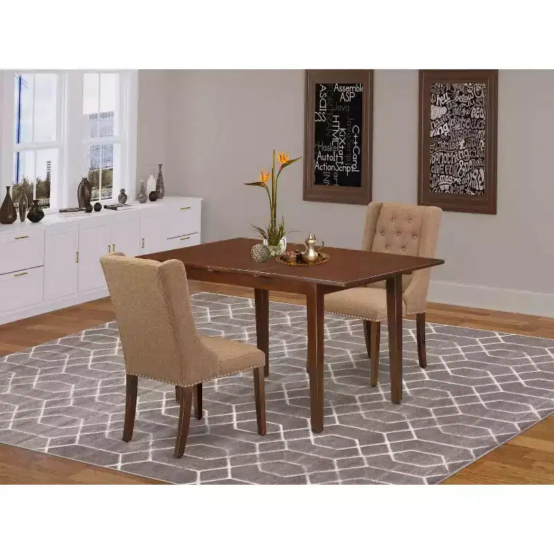HomeStock Set da Pranzo 3 Pezzi in Legno Massello Finitura Mogano con Tavolo a Ribalta Butterfly