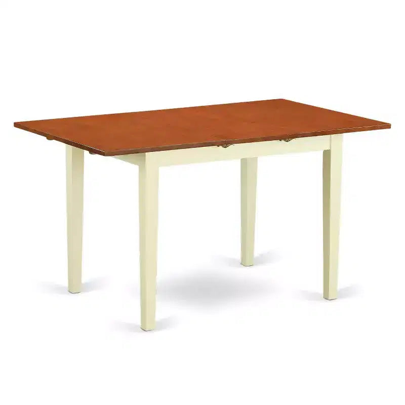 HomeStock 3-Pc Linen White Finish Rectangular Solid Wood Top with Butterfly Leaf Dining Table Set