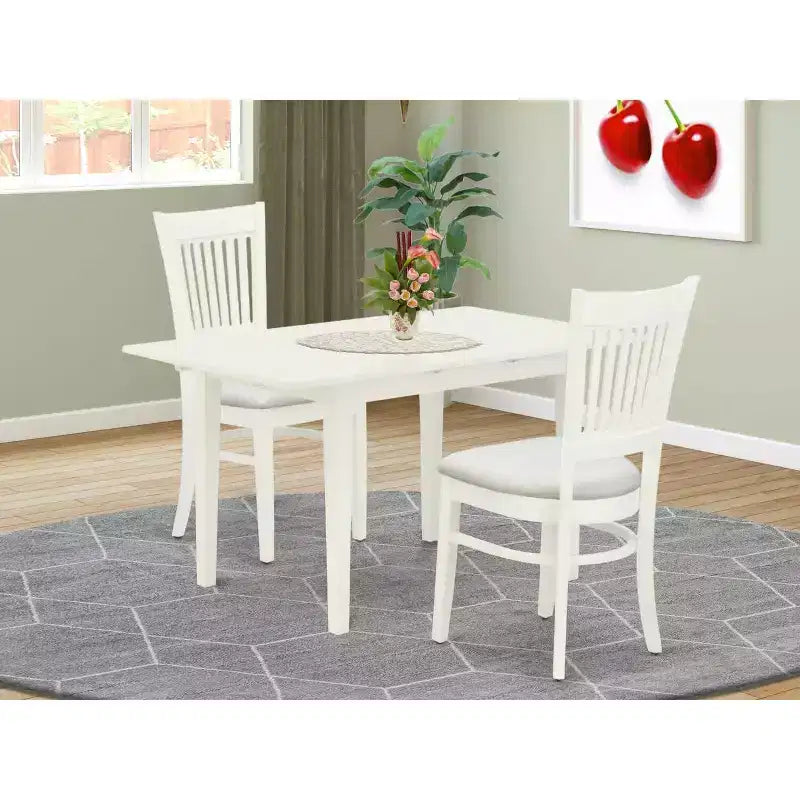 HomeStock Set da pranzo 3 pezzi in lino bianco con piano rettangolare in legno massello e tavolo con prolunga a farfalla