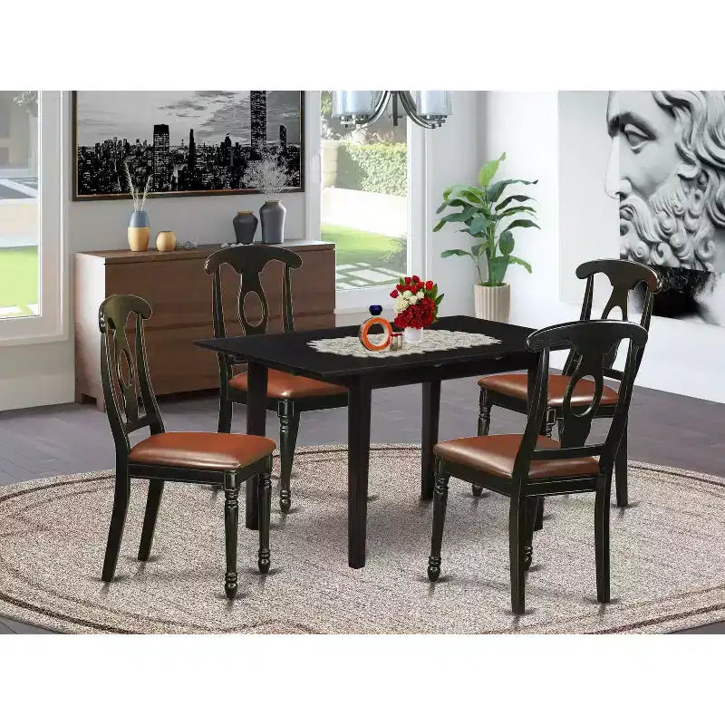 Set Sala da Pranzo da 5 Pezzi con Piano in Legno Massello Finitura Nera - 4 Posti