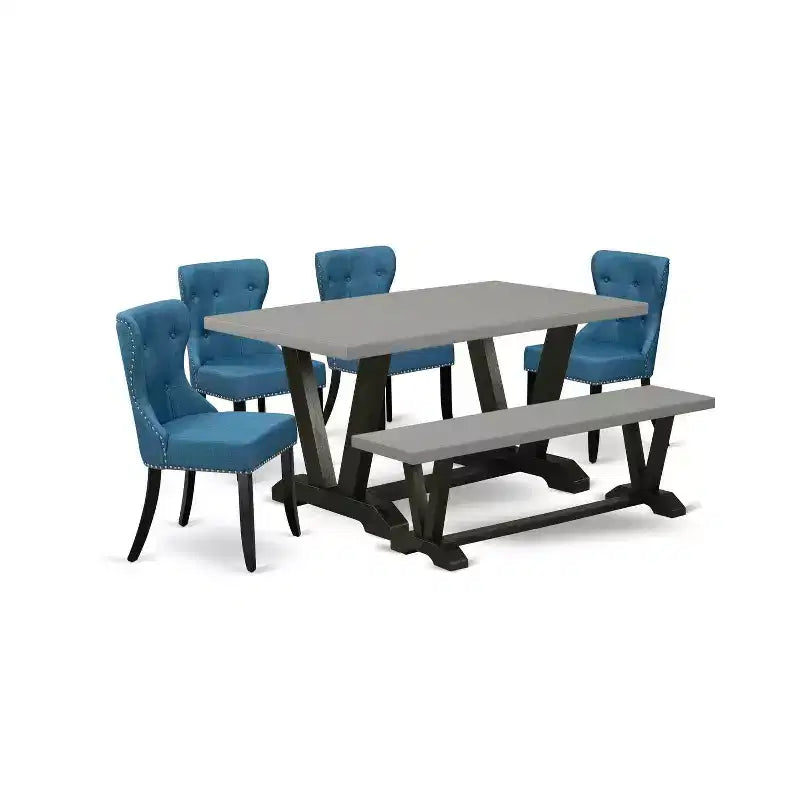 HomeStock 6-Piece Natural Oak Finish Solid Wood Top dining Table with 1-Bench and 4-Chairs