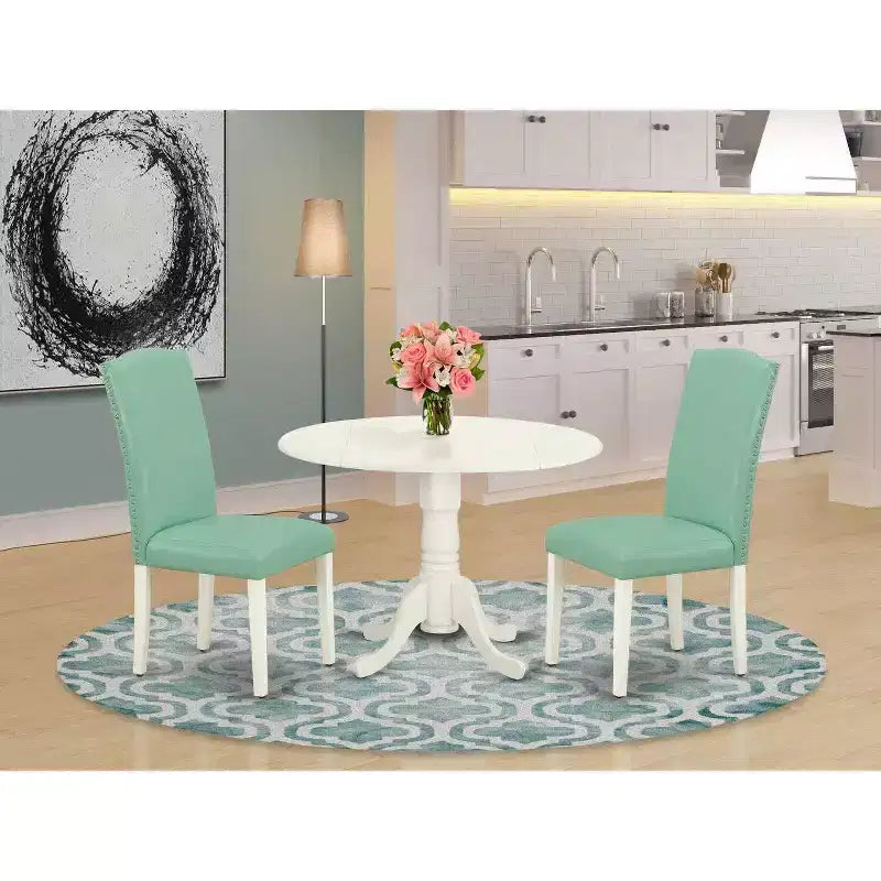 Set da Cucina Rotondo 3 Pezzi, Tavolo da 42 Pollici con Ante a Scomparsa e 2 Sedie Parsons - Set da Pranzo Moderno