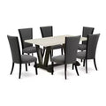 HomeStock 7-Piece Natural Oak Finish Solid Wood Top Dining Table with 6 Chairs