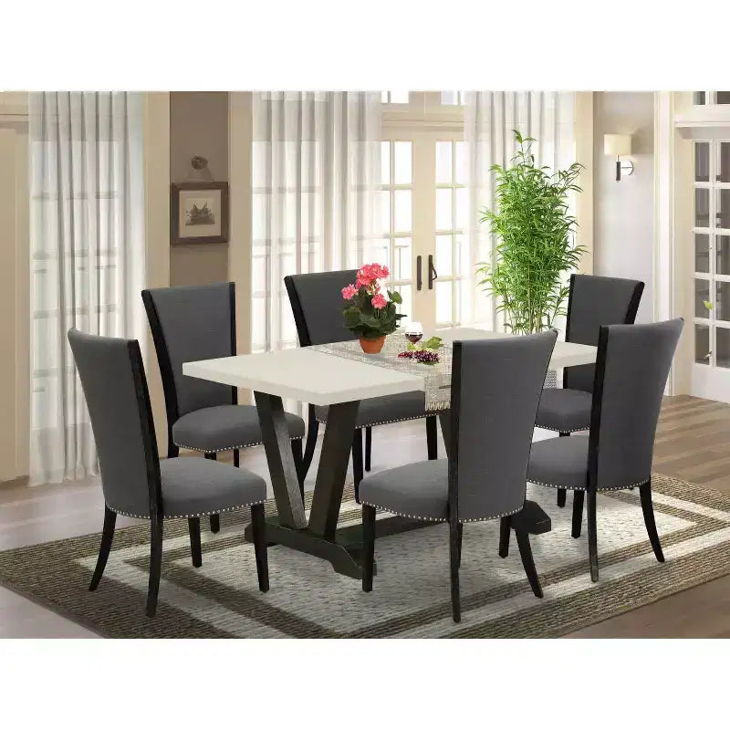 HomeStock Tavolo da pranzo a 7 pezzi con piano in legno massello finitura rovere naturale e 6 sedie
