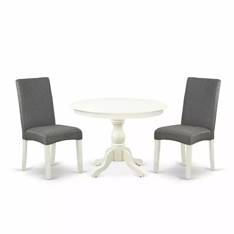 3-Piece Linen White Finish Solid Wood Top - Dining Room Set with High Back - Seats 4