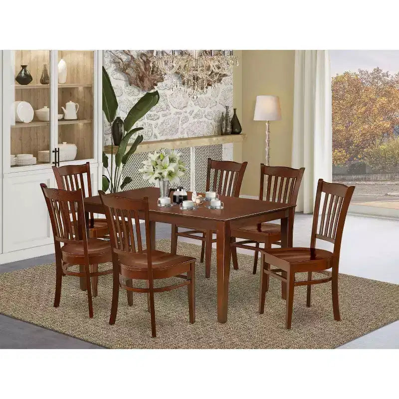 Set tavolo da pranzo rettangolare 7 pezzi tavolo 60 pollici con 6 sedie da cucina in legno