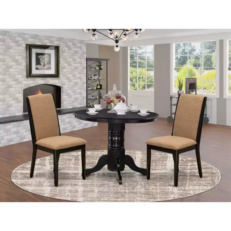 Set da pranzo 3 pezzi con piano in legno massello finitura nera - rotondo - 4 posti