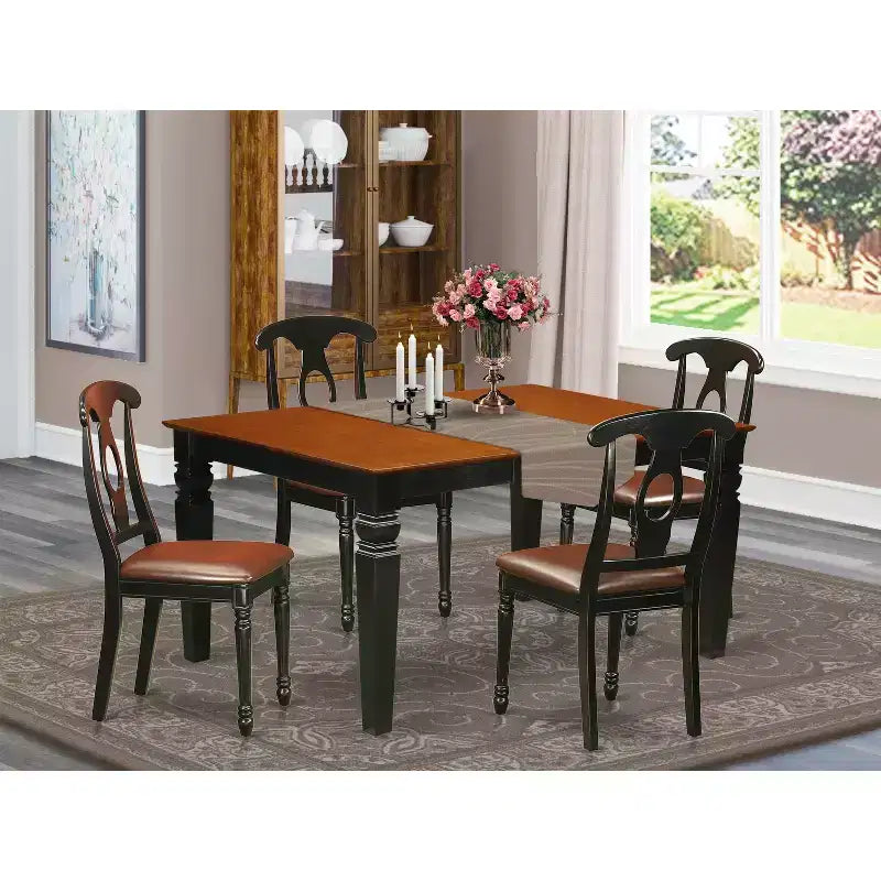 HomeStock Set sala da pranzo in legno massello con piano nero e ciliegio, 5 pezzi, con 4 sedie
