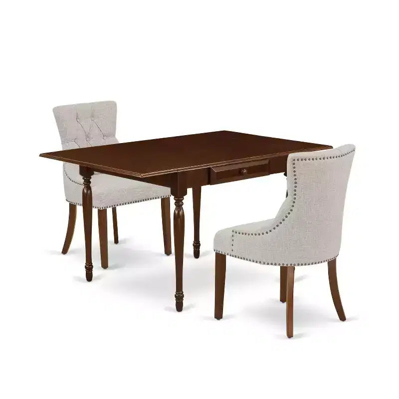 HomeStock 3-Piece Mahogany Finish Solid Wood Top with Dropleaf Dining Table Set