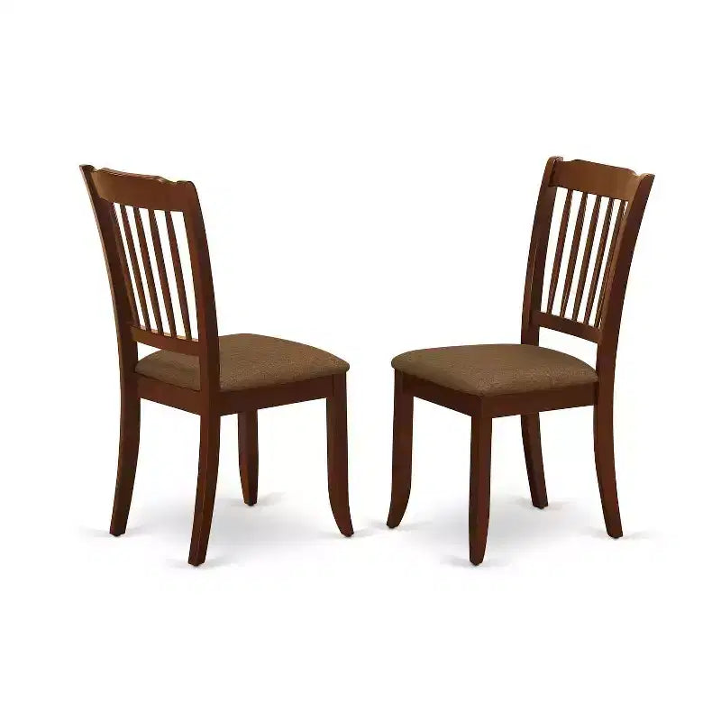 HomeStock Tavolo da Pranzo Rettangolare a 7 Pezzi con Piano in Legno Massello Finitura Mogano e 6 Sedie con Schienale a Doghe