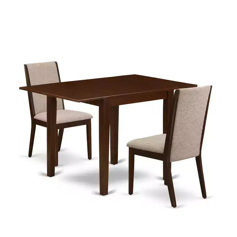HomeStock 3-Pc Mahogany Finish Rectangular Solid Wood Top With Dropleaf Dining Table Set