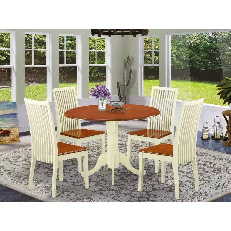 Set Tavolo Cucina Rotondo con 4 Sedie - Set Sala da Pranzo da 42 Pollici - Finitura Ciliegio Color Lattemiele