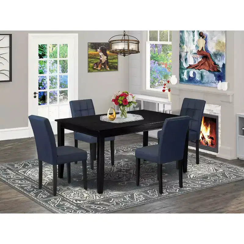 HomeStock Set da pranzo rettangolare 5 pezzi con ripiano in legno massello, finitura nera - 4 posti