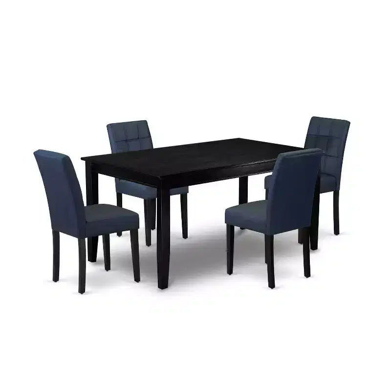 HomeStock Set da pranzo rettangolare 5 pezzi con ripiano in legno massello, finitura nera - 4 posti