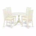HomeStock 5-Piece Linen White Finish Solid Wood Top Dining table with 4 Chairs with Drop Leaf Slat Back