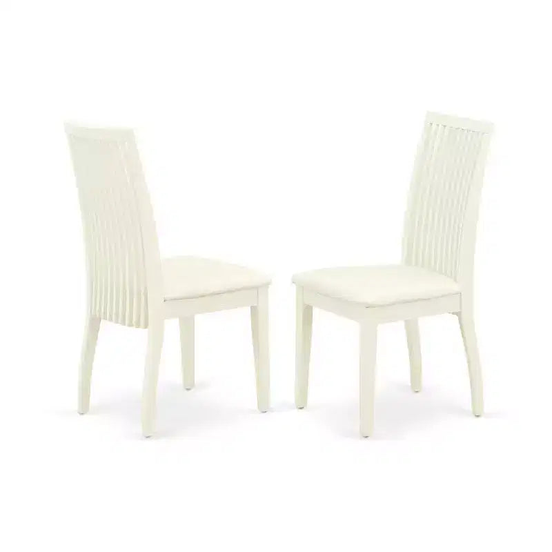HomeStock Tavolo da pranzo in legno massello con piano bianco lino a 5 pezzi con 4 sedie con schienale a doghe a ribalta
