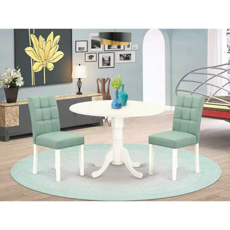 Set tavolo da pranzo rotondo con 2 sedie - Set tavolo e sedie da cucina bianco lino