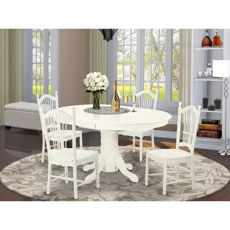 Set da pranzo moderno 5 pezzi - Tavolo rotondo e 4 sedie - Set cucina lino bianco