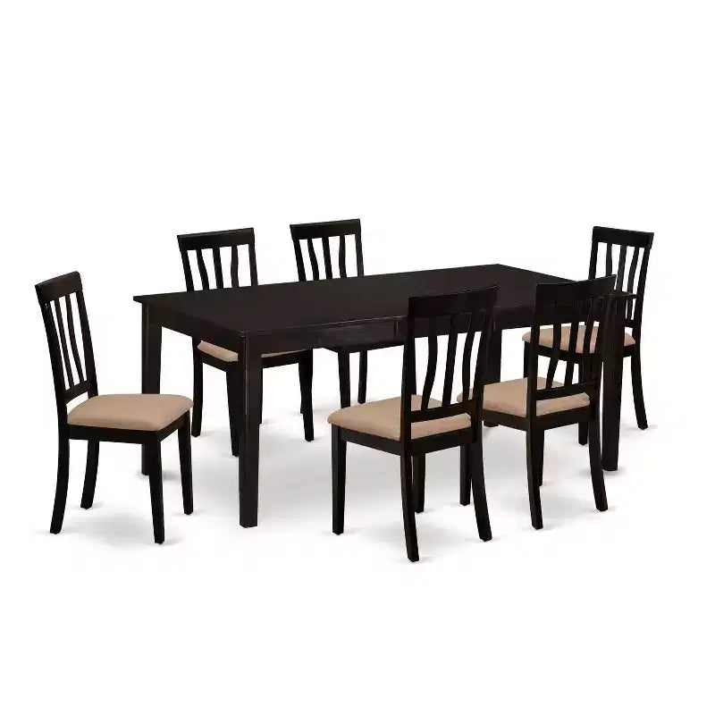 Gothic Glamour Dining Set - Table with Leaf & 6 Chairs - Elegant Cappuccino Finish