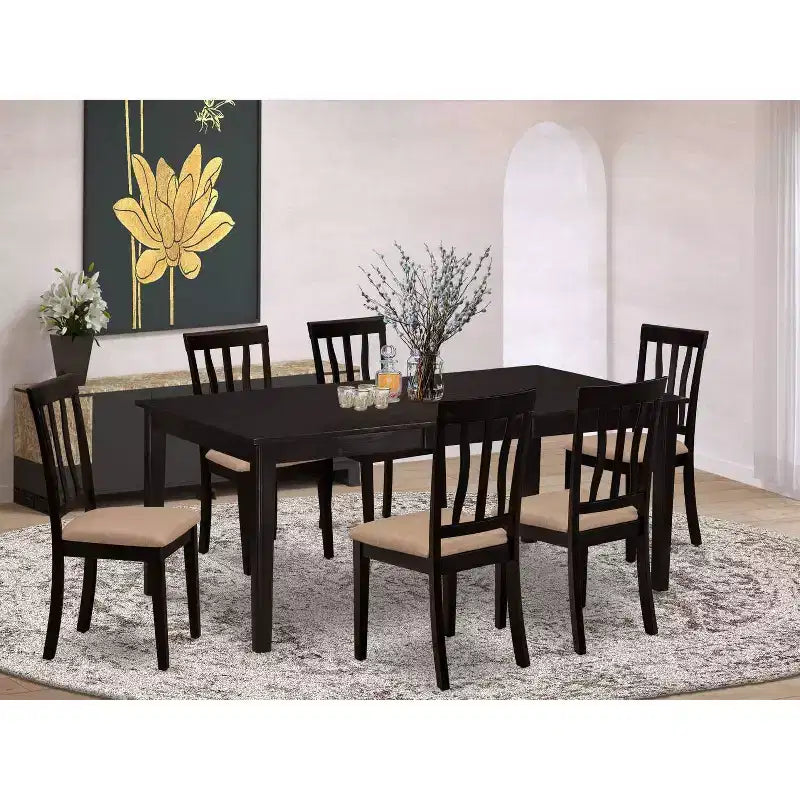 Set Sala da Pranzo Gotico Glamour - Tavolo con Prolunga e 6 Sedie - Elegante Finitura Cappuccino