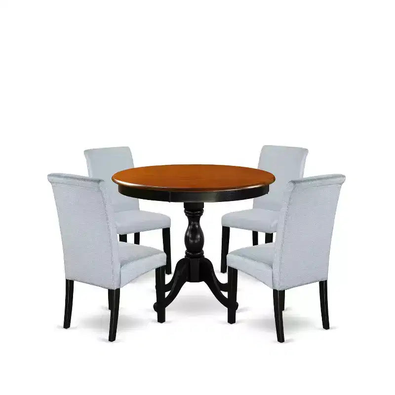 HomeStock 5-Piece Black and Cherry Finish Solid Wood Top Dining Table with 4 Parson Chair