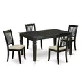 HomeStock 5-Piece Rectangle Black Finish Solid Wood Top Dining table with 4-Chairs with Butterfly Leaf Slat Back