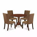 HomeStock 5-Piece Round Mahogany Finish Solid Wood Top Dining table with 4-Chairs