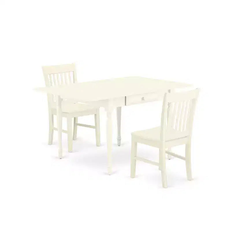 HomeStock 3-Pc Linen White Finish Rectangular Solid Wood Top with Dropleaf Dining Table Set