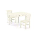 HomeStock 3-Pc Linen White Finish Rectangular Solid Wood Top with Dropleaf Dining Table Set
