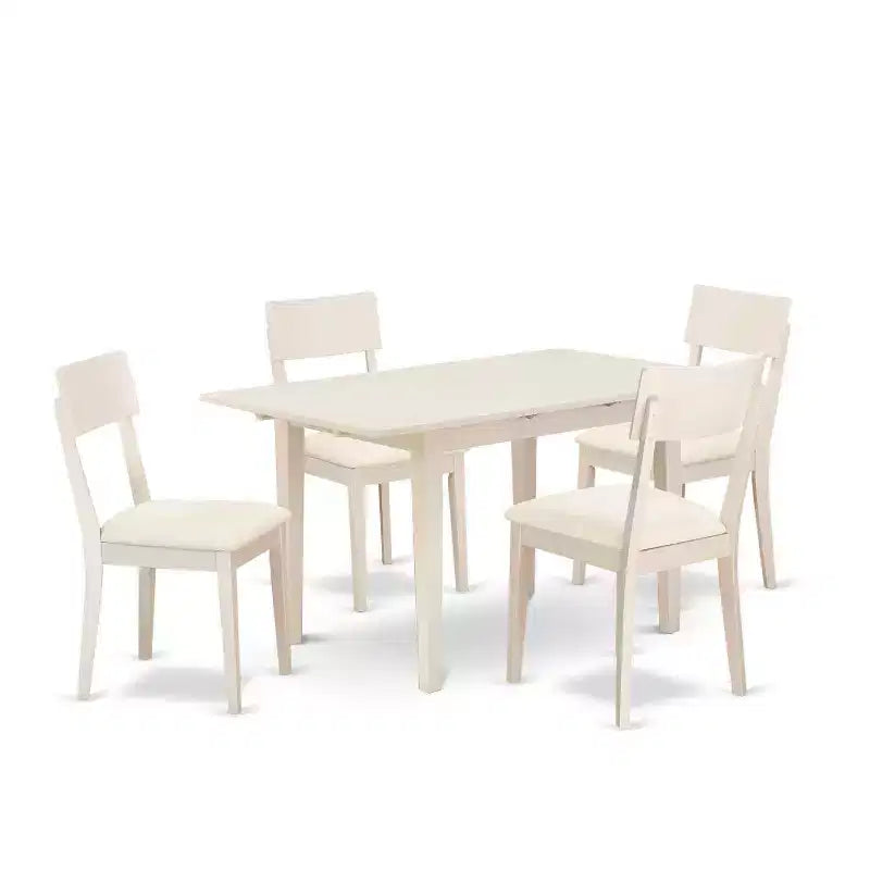 5-Piece Linen White Finish Solid Wood Top - Rectangular Dining Room Set - Seats-4