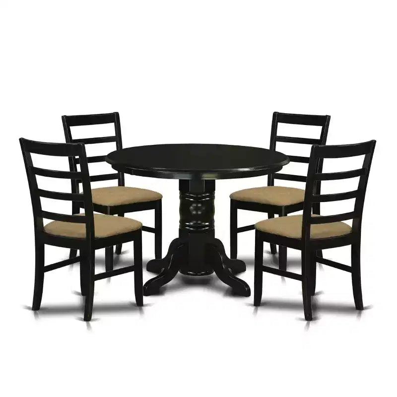 Medieval Round Dining Table Set - 5 Piece Kitchen Chairs & Table - Linen Fabric - 42 Inch