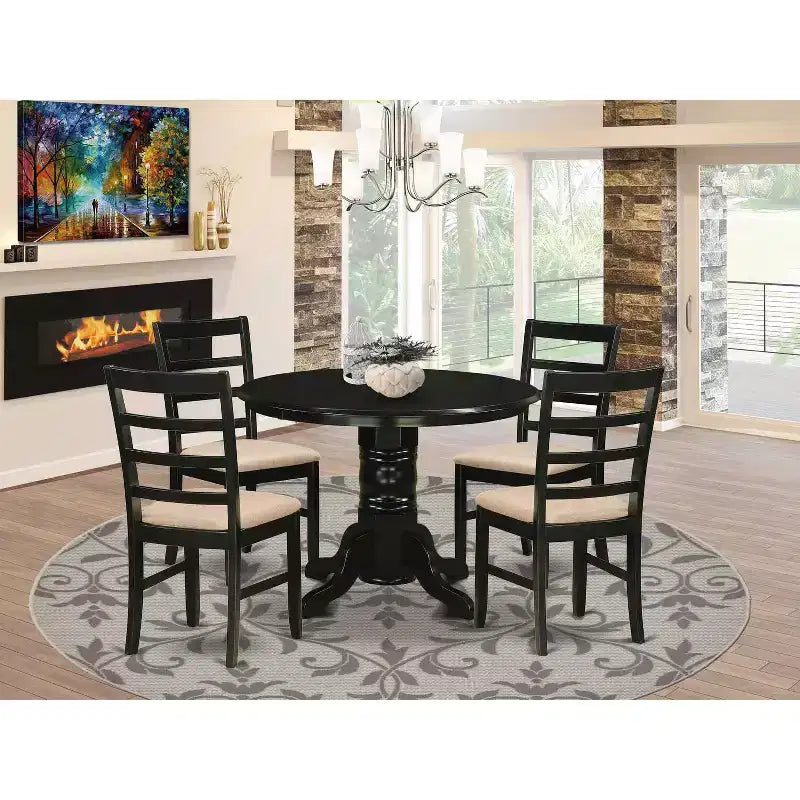 Set da pranzo rotondo medievale - 5 pezzi sedie e tavolo da cucina - Tessuto in lino - 42 pollici