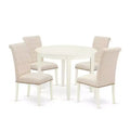 HomeStock 5-Pc Linen white Solid Wood Top - Round Dining Room Set - Seats 4