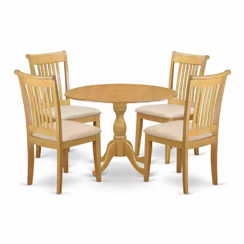 HomeStock 5-Piece Natural Oak Finish Solid Wood Top Dining table with 4 Chairs with Slat Back
