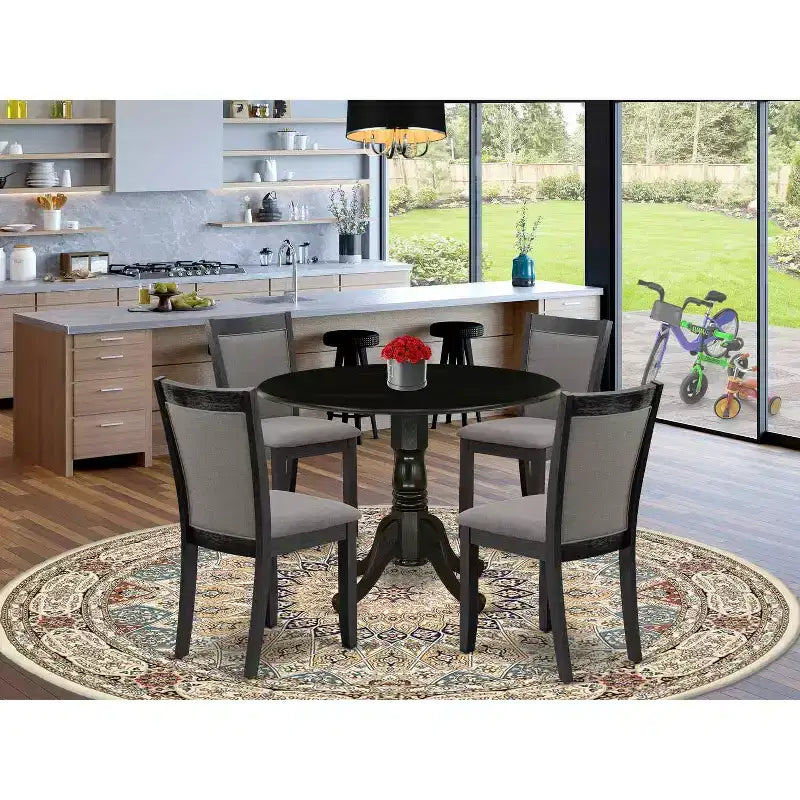 HomeStock tavolo da pranzo 5 pezzi in legno massello con finitura in rovere naturale e 4 sedie con schienale a doghe e anta a ribalta
