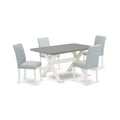 HomeStock 5-Pc Rectangle Natural Oak Finish Solid Wood Top Dining Table with 4 Upholstered-Chairs