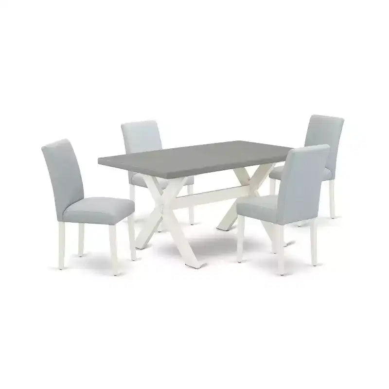 HomeStock 5-Pc Rectangle Natural Oak Finish Solid Wood Top Dining Table with 4 Upholstered-Chairs
