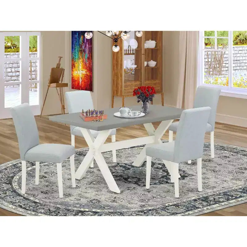HomeStock - Tavolo da pranzo rettangolare a 5 pezzi in rovere naturale con piano in legno massello e 4 sedie imbottite
