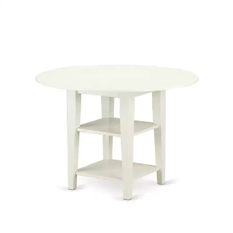 HomeStock 3-Piece Linen White Finish Round Solid Wood Top Dining Table Set