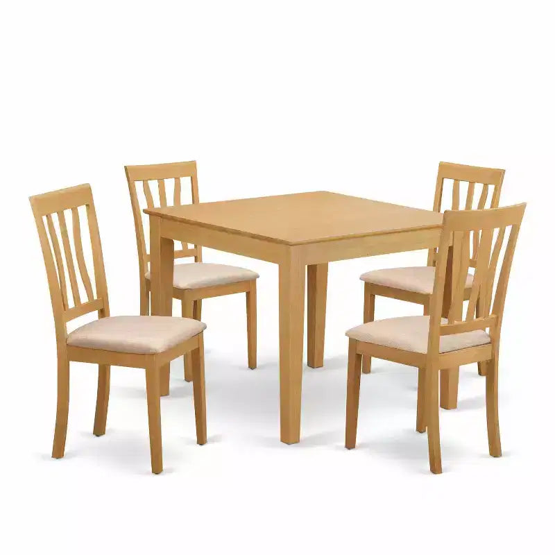 Kitchen Dining Set for 4 - 5 Piece Table & Chair Set - Linen Fabric Chairs - 36x36 Inch Oak Finish