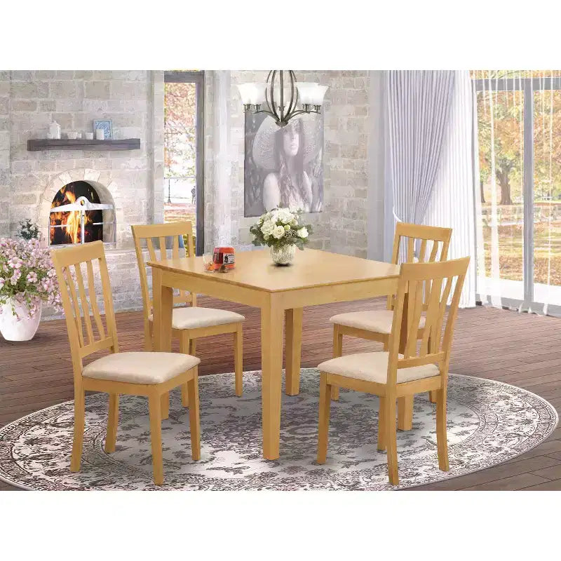 Set da pranzo da cucina per 4 persone - Set tavolo e sedie da 5 pezzi - Sedie in tessuto di lino - Finitura rovere 36x36 pollici