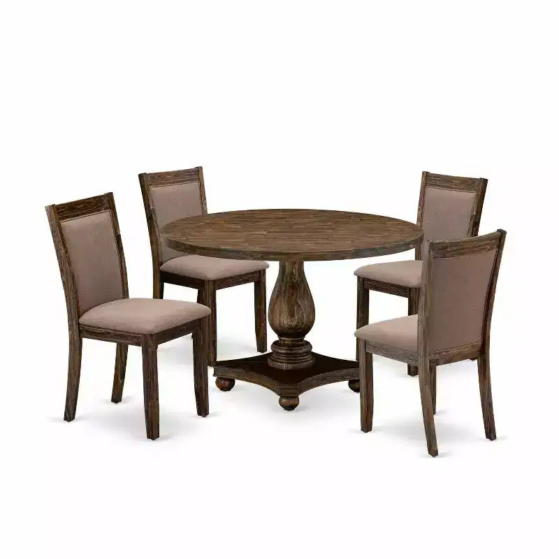 HomeStock 5-Piece Distressed Jacobean Finish Solid Wood Top Dining Table with 4 Parson Chair