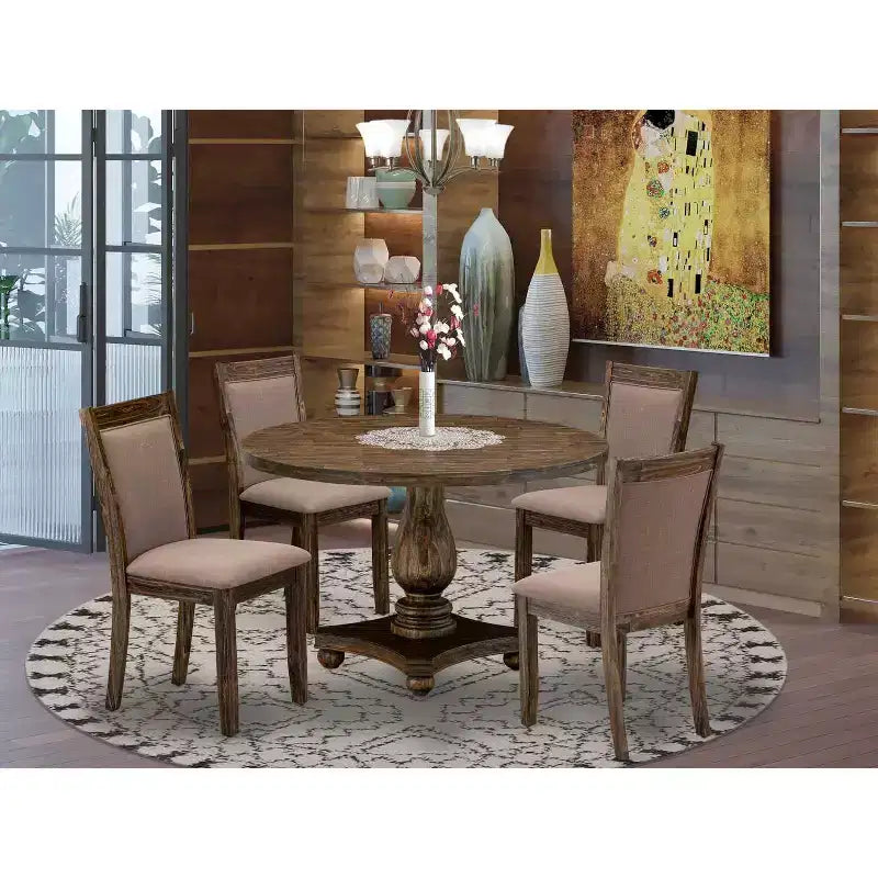 HomeStock Tavolo da pranzo a 5 pezzi con piano in legno massiccio, finitura in stile giacobiano anticato, e 4 sedie Parson