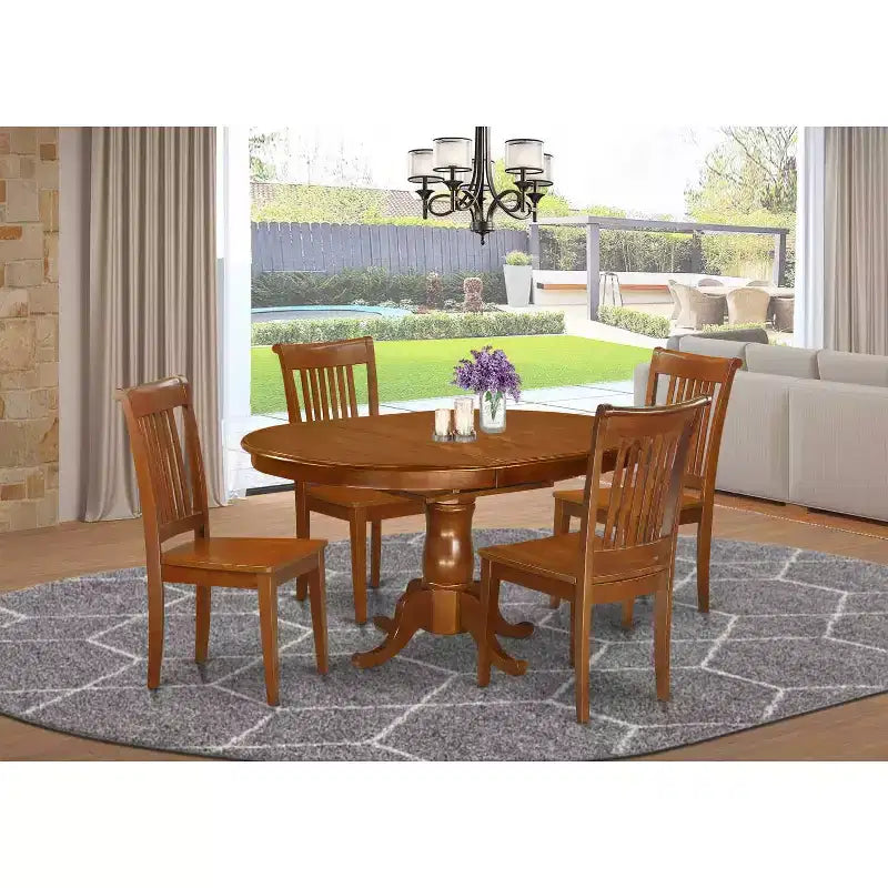 Set da pranzo da 5 pezzi - Tavolo ovale e 4 sedie - Set sala da pranzo marrone sella